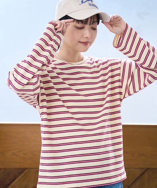 coen（コーエン）の「ブークレ ボーダーボートネックトップス【インフルエンサー紹介アイテム】（Tシャツ/カットソー・レディース・ナチュラル/オフホワイト・L/M）」の2枚目の写真