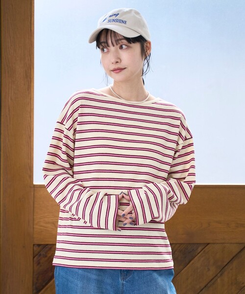 coen（コーエン）の「ブークレ ボーダーボートネックトップス【インフルエンサー紹介アイテム】（Tシャツ/カットソー・レディース・ナチュラル/オフホワイト・L/M）」の19枚目の写真