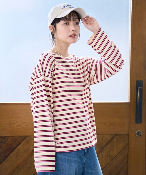 coen（コーエン）の「ブークレ ボーダーボートネックトップス【インフルエンサー紹介アイテム】（Tシャツ/カットソー・レディース・ナチュラル/オフホワイト・L/M）」の20枚目の写真