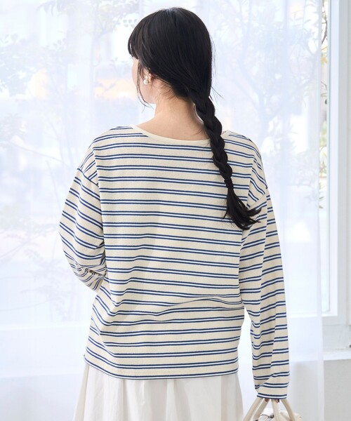 coen（コーエン）の「ブークレ ボーダーボートネックトップス【インフルエンサー紹介アイテム】（Tシャツ/カットソー・レディース・ナチュラル/オフホワイト・L/M）」の6枚目の写真