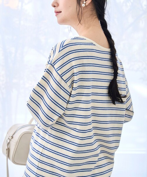coen（コーエン）の「ブークレ ボーダーボートネックトップス【インフルエンサー紹介アイテム】（Tシャツ/カットソー・レディース・ナチュラル/オフホワイト・L/M）」の7枚目の写真