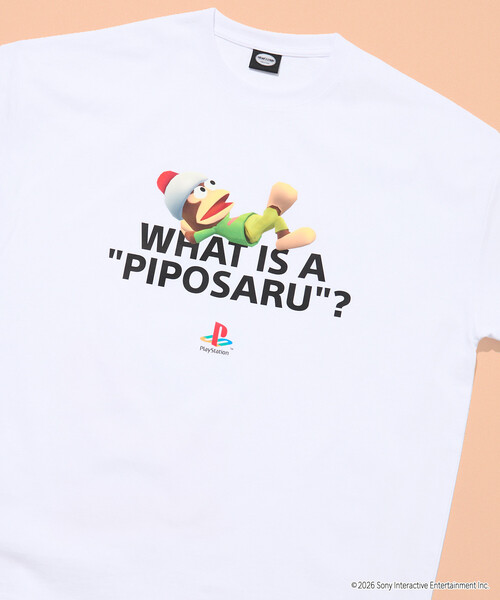 FREAK'S STORE(フリークスストア)の「限定展開 ビッグシルエット クルーネック プリントTシャツ/PlayStation サルゲッチュ/WHAT IS A PIPOSARU(Tシャツ/カットソー・メンズ・杢グレー/ホワイト/スミクロ・SMALL/MEDIUM/LARGE)」の2枚目の写真