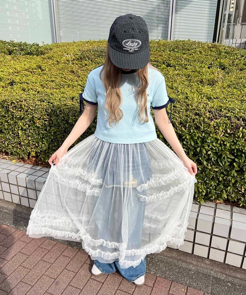 WC(ダブル シー)の「リボンポイント2ラインワッフルT(Tシャツ/カットソー・レディース・サックスブルー/アイボリー/ブラック・FREE)」の21枚目の写真