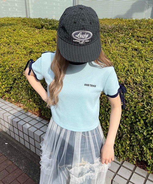 WC(ダブル シー)の「リボンポイント2ラインワッフルT(Tシャツ/カットソー・レディース・サックスブルー/アイボリー/ブラック・FREE)」の18枚目の写真