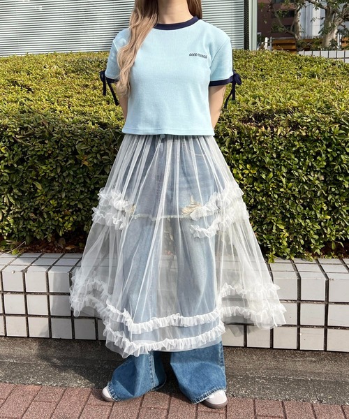 WC(ダブル シー)の「リボンポイント2ラインワッフルT(Tシャツ/カットソー・レディース・サックスブルー/アイボリー/ブラック・FREE)」の20枚目の写真