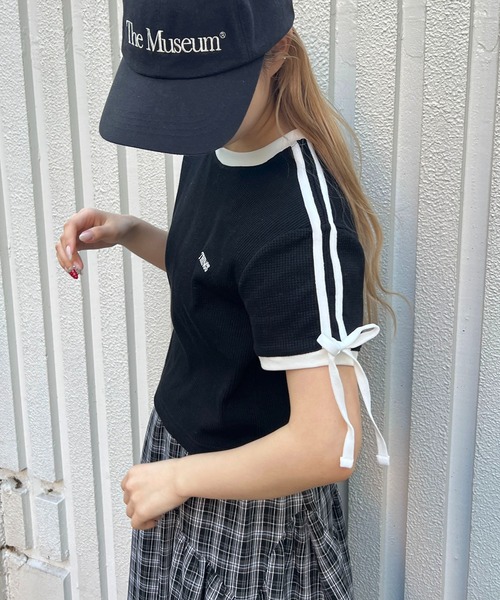 WC(ダブル シー)の「リボンポイント2ラインワッフルT(Tシャツ/カットソー・レディース・サックスブルー/アイボリー/ブラック・FREE)」の13枚目の写真