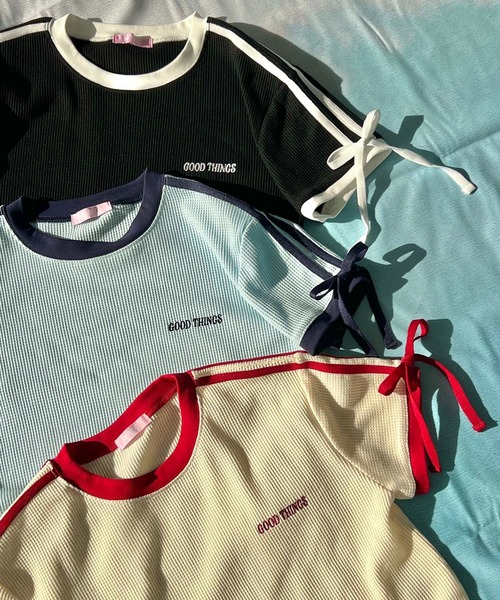 WC(ダブル シー)の「リボンポイント2ラインワッフルT(Tシャツ/カットソー・レディース・サックスブルー/アイボリー/ブラック・FREE)」の22枚目の写真
