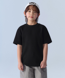 ワッフルリラックスクルーネックTシャツ[ブラック]