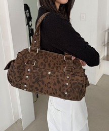 レオパード スタッズ ヴィンテージ ミニ ボストン ショルダー バッグ
