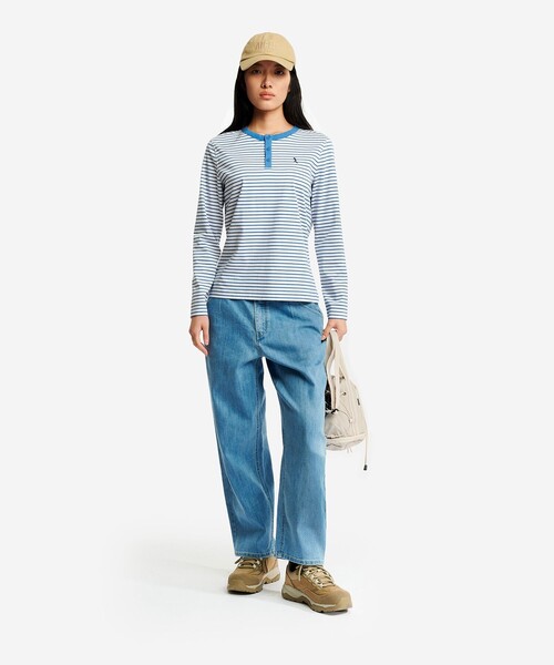 AIGLE(エーグル)の「UVカット ピマコットン マリニエール ボーダー ヘンリーネックカットソー 長袖Tシャツ(Tシャツ/カットソー・レディース・ホワイト×ブルー/ダークネイビー・L/M/S)」の7枚目の写真