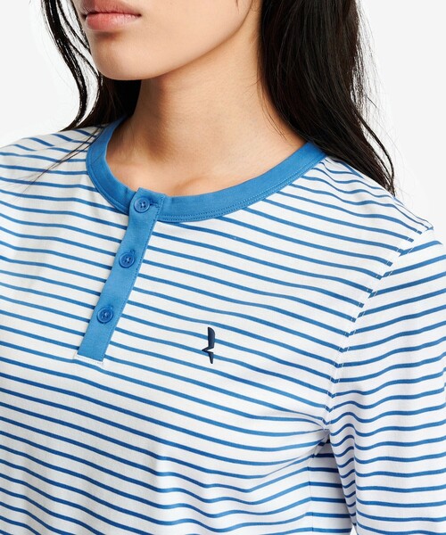 AIGLE(エーグル)の「UVカット ピマコットン マリニエール ボーダー ヘンリーネックカットソー 長袖Tシャツ(Tシャツ/カットソー・レディース・ホワイト×ブルー/ダークネイビー・L/M/S)」の8枚目の写真