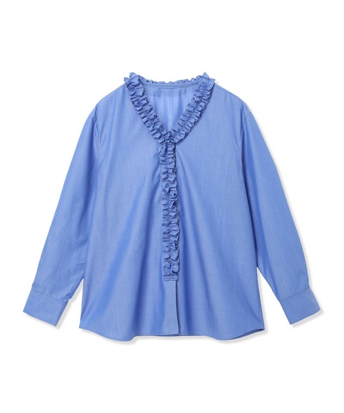 A/C DESIGN BY ALPHA CUBIC（エーシーデザインバイアルファキュービック）の「Vネックフリルブラウス（シャツ/ブラウス・レディース・オフホワイト/ブルー・9号/11号/13号）」の13枚目の写真