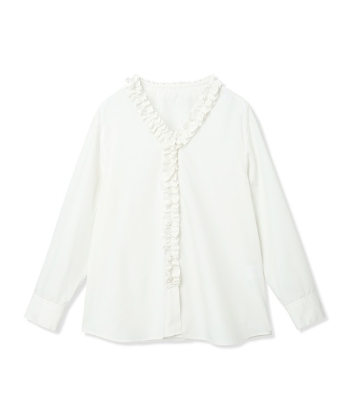 A/C DESIGN BY ALPHA CUBIC（エーシーデザインバイアルファキュービック）の「Vネックフリルブラウス（シャツ/ブラウス・レディース・オフホワイト/ブルー・9号/11号/13号）」の12枚目の写真