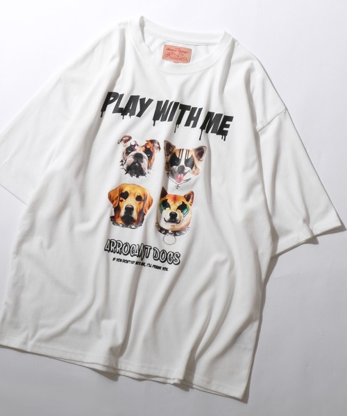 SITRY(シトリー)の「Animal Rock Band Like Print T-Shirt/猫 犬 アニマル プリント オーバーサイズ 半袖Tシャツ レディース メンズ(Tシャツ/カットソー・メンズ・ホワイト/ホワイト系その他/ブラック/ブラック系その他・M/L/LL)」の2枚目の写真