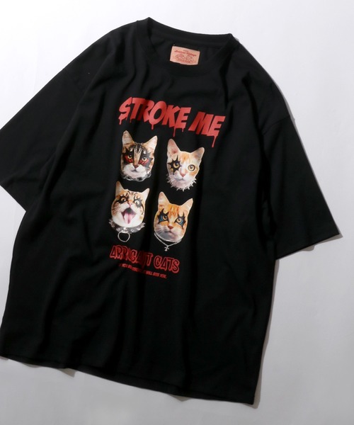 SITRY(シトリー)の「Animal Rock Band Like Print T-Shirt/猫 犬 アニマル プリント オーバーサイズ 半袖Tシャツ レディース メンズ(Tシャツ/カットソー・メンズ・ホワイト/ホワイト系その他/ブラック/ブラック系その他・M/L/LL)」の3枚目の写真