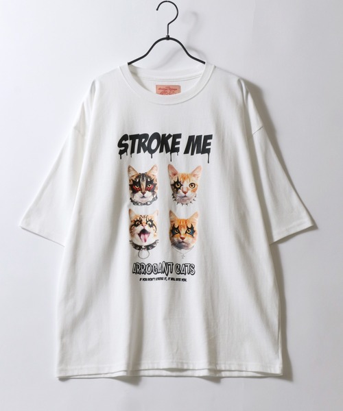 SITRY(シトリー)の「Animal Rock Band Like Print T-Shirt/猫 犬 アニマル プリント オーバーサイズ 半袖Tシャツ レディース メンズ(Tシャツ/カットソー・メンズ・ホワイト/ホワイト系その他/ブラック/ブラック系その他・M/L/LL)」の5枚目の写真