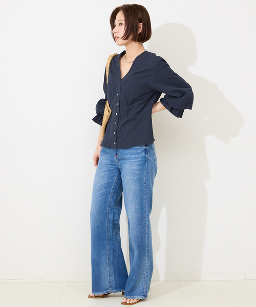 SLOBE IENA（スローブイエナ）の「Vネックフレアスリーブブラウス（シャツ/ブラウス・レディース・ネイビー/ブルー系その他・FREE）」の7枚目の写真