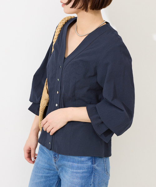 SLOBE IENA（スローブイエナ）の「Vネックフレアスリーブブラウス（シャツ/ブラウス・レディース・ネイビー/ブルー系その他・FREE）」の12枚目の写真