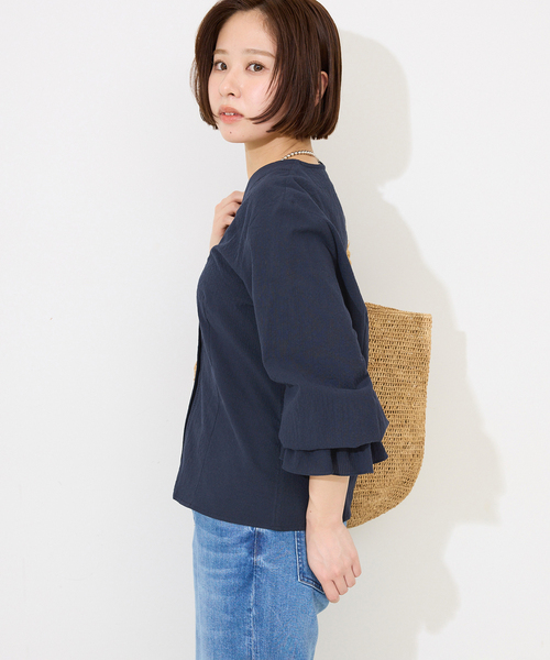 SLOBE IENA（スローブイエナ）の「Vネックフレアスリーブブラウス（シャツ/ブラウス・レディース・ネイビー/ブルー系その他・FREE）」の13枚目の写真