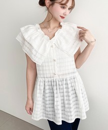 シアーシャドーチェックフリルチュニック