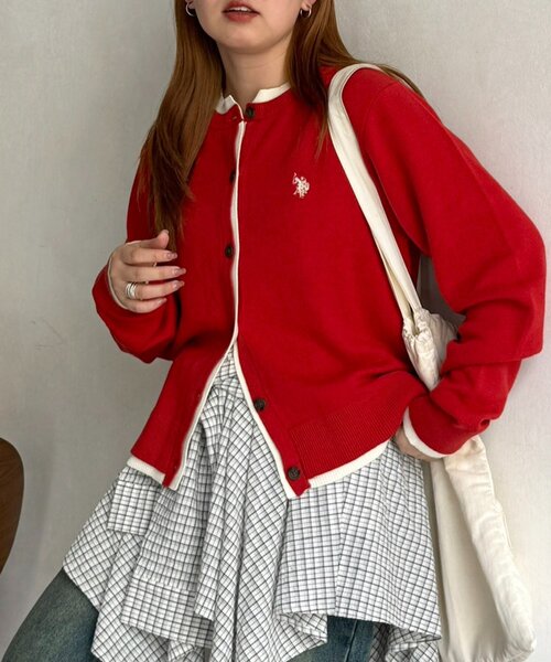 U.S. POLO ASSN.（ユーエスポロアッスン）の「フェイクレイヤードスウェットライクカーディガン（カーディガン/ボレロ・レディース・ネイビー/オレンジ/グレー系その他/グレー・FREE）」の4枚目の写真