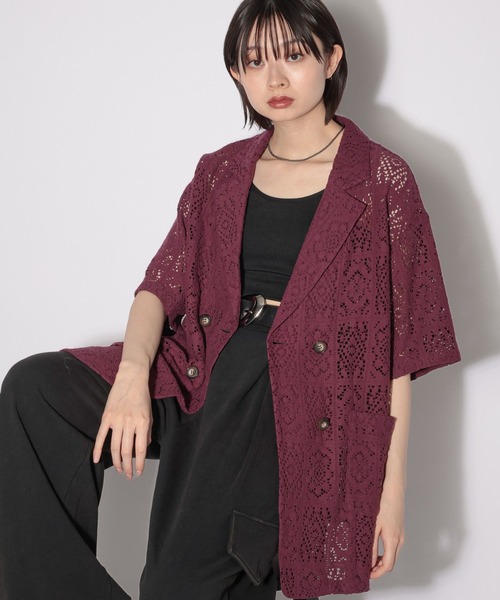 PAGEBOY(ページボーイ)の「クラフトレースWジャケット(テーラードジャケット・レディース・オフホワイト/ブラック/プラム・FREE)」の3枚目の写真