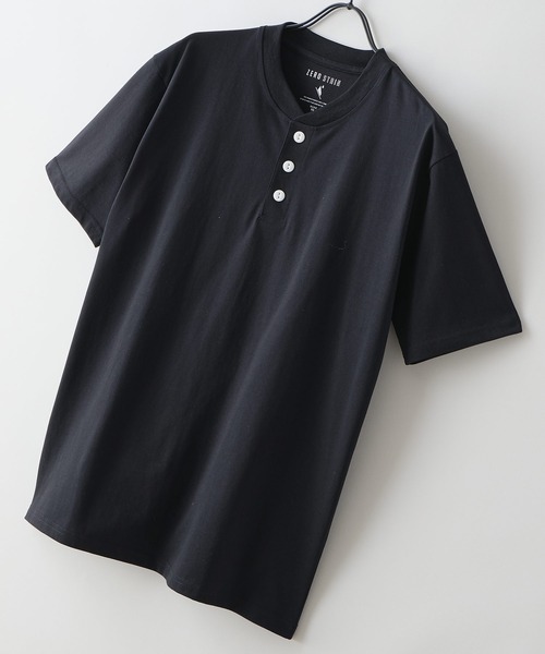 LB/S (エルビーエス)の「【ZERO STAIN/ゼロステイン】汗染みの目立ちにくいTシャツ ZEROSTAIN ヘンリーネックTシャツ 防汚 UVカット 綿タッチ・厚手(Tシャツ/カットソー・メンズ・オフホワイト/ブラック/ホワイト/スミクロ・LARGE/X-LARGE/MEDIUM)」の3枚目の写真