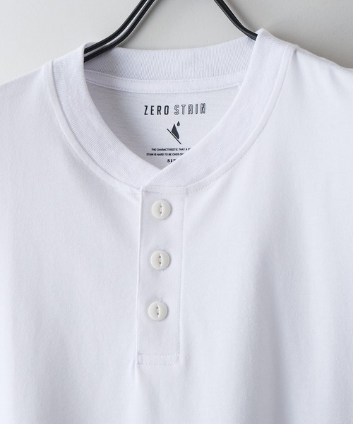LB/S (エルビーエス)の「【ZERO STAIN/ゼロステイン】汗染みの目立ちにくいTシャツ ZEROSTAIN ヘンリーネックTシャツ 防汚 UVカット 綿タッチ・厚手(Tシャツ/カットソー・メンズ・オフホワイト/ブラック/ホワイト/スミクロ・LARGE/X-LARGE/MEDIUM)」の13枚目の写真