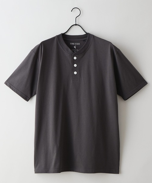 LB/S (エルビーエス)の「【ZERO STAIN/ゼロステイン】汗染みの目立ちにくいTシャツ ZEROSTAIN ヘンリーネックTシャツ 防汚 UVカット 綿タッチ・厚手(Tシャツ/カットソー・メンズ・オフホワイト/ブラック/ホワイト/スミクロ・LARGE/X-LARGE/MEDIUM)」の10枚目の写真