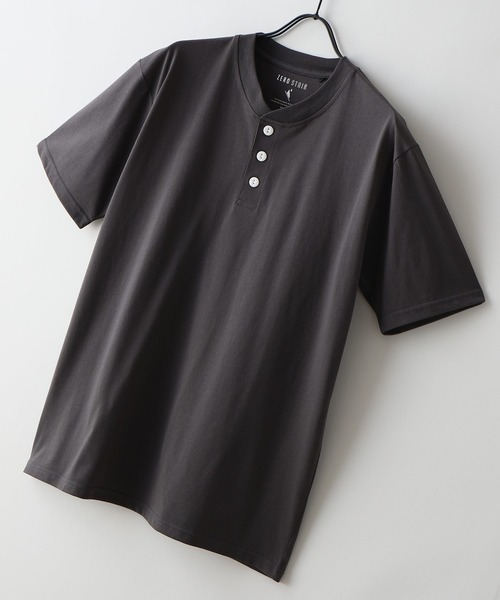 LB/S (エルビーエス)の「【ZERO STAIN/ゼロステイン】汗染みの目立ちにくいTシャツ ZEROSTAIN ヘンリーネックTシャツ 防汚 UVカット 綿タッチ・厚手(Tシャツ/カットソー・メンズ・オフホワイト/ブラック/ホワイト/スミクロ・LARGE/X-LARGE/MEDIUM)」の11枚目の写真