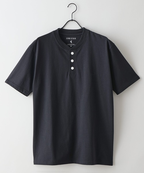 LB/S (エルビーエス)の「【ZERO STAIN/ゼロステイン】汗染みの目立ちにくいTシャツ ZEROSTAIN ヘンリーネックTシャツ 防汚 UVカット 綿タッチ・厚手(Tシャツ/カットソー・メンズ・オフホワイト/ブラック/ホワイト/スミクロ・LARGE/X-LARGE/MEDIUM)」の8枚目の写真