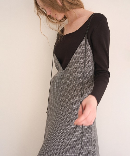MIELI INVARIANT(ミエリインヴァリアント)の「Check Panel Flare Dress(ジャンパースカート・レディース・ブラウン系その他/グレー系その他・FREE)」の1枚目の写真