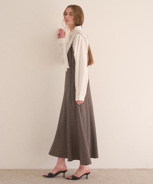 MIELI INVARIANT(ミエリインヴァリアント)の「Check Panel Flare Dress(ジャンパースカート・レディース・ブラウン系その他/グレー系その他・FREE)」の6枚目の写真