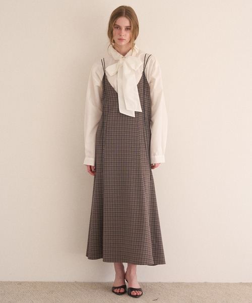 MIELI INVARIANT(ミエリインヴァリアント)の「Check Panel Flare Dress(ジャンパースカート・レディース・ブラウン系その他/グレー系その他・FREE)」の5枚目の写真