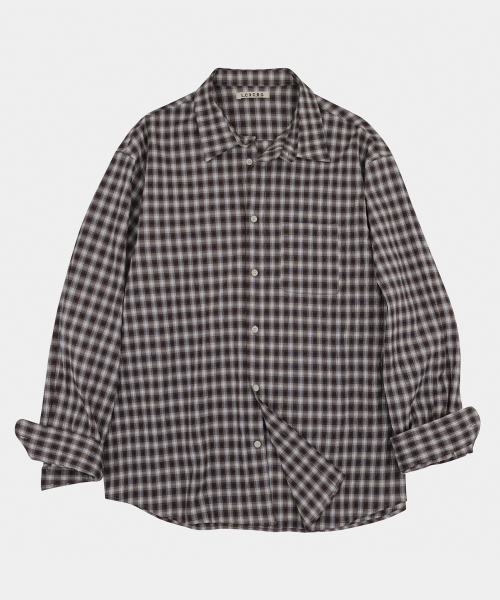 LETTERCOMO(レテルコモ)の「セイティレイギンガムチェックシャツブラウン(シャツ/ブラウス・レディース・その他・MEDIUM/LARGE)」の1枚目の写真