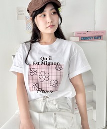 チェックボックスロゴプリント半袖Tシャツ