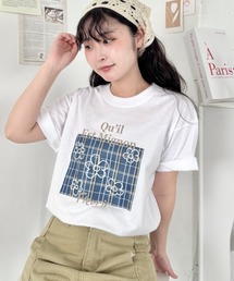 チェックボックスロゴプリント半袖Tシャツ