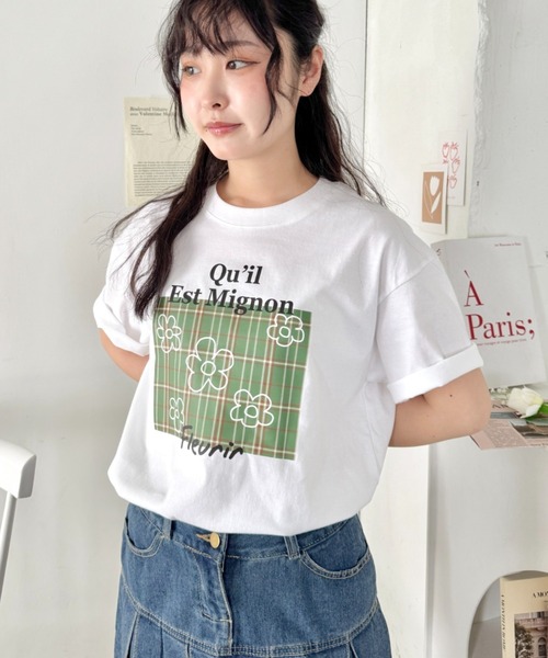 SOLLON.(ソルロン)の「チェックボックスロゴプリント半袖Tシャツ(Tシャツ/カットソー・レディース・ブルー/ブラック/グリーン/ピンク・FREE)」の11枚目の写真