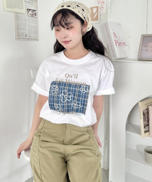 SOLLON.(ソルロン)の「チェックボックスロゴプリント半袖Tシャツ(Tシャツ/カットソー・レディース・ブルー/ブラック/グリーン/ピンク・FREE)」の6枚目の写真