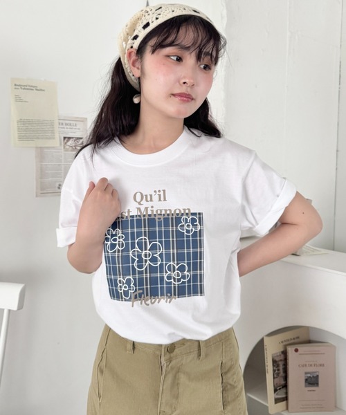 SOLLON.(ソルロン)の「チェックボックスロゴプリント半袖Tシャツ(Tシャツ/カットソー・レディース・ブルー/ブラック/グリーン/ピンク・FREE)」の5枚目の写真