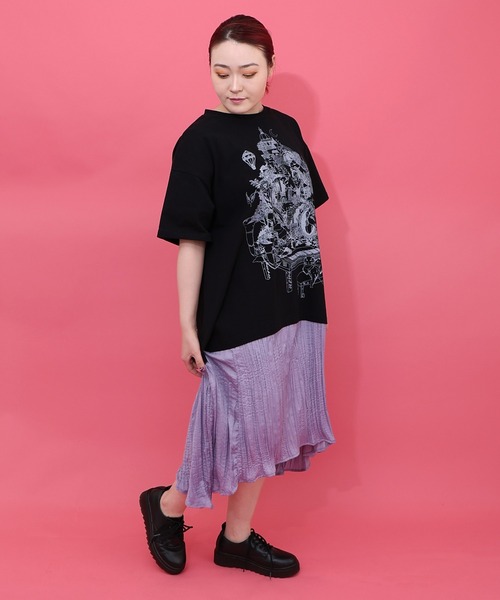 iS ScoLar(イズスカラー)の「561229:箔ラメ入りツリーハウス柄プリーツ切替ワンピース(ワンピース・レディース・アイボリー/グレー/ブラック・M)」の2枚目の写真