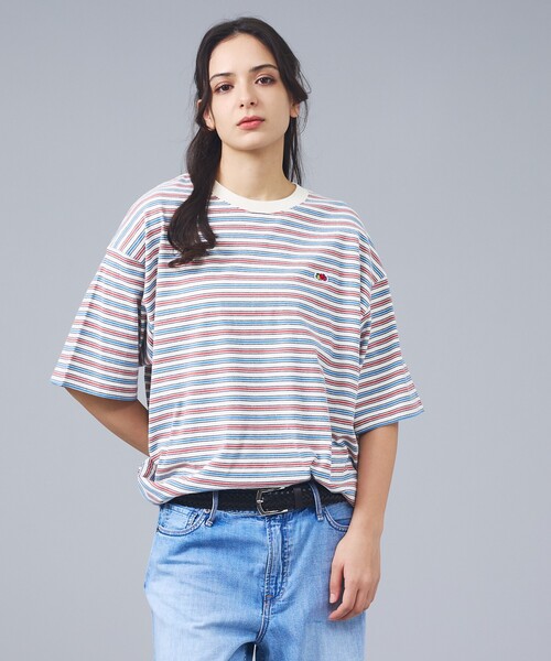 FRUIT OF THE LOOM(フルーツオブザルーム)の「【FRUIT OF THE LOOM/フルーツ・オブ・ザ・ルーム】ピーチ起毛ボーダーTシャツ/半袖/マルチボーダー/クルーネック(Tシャツ/カットソー・メンズ・チャコールグレー/ブラウン/サックスブルー/イエロー/オレンジ/アイボリー・L)」の1枚目の写真
