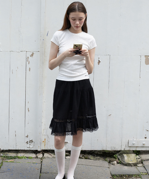 YAHNSISI(ヤーンシシ)の「アイレットベイビーショートスリーブ - ドット(Tシャツ/カットソー・レディース・その他・FREE)」の1枚目の写真