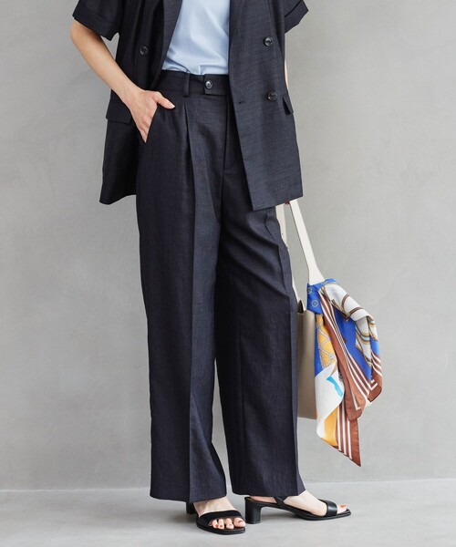 green label relaxing（グリーンレーベルリラクシング）の「［size SHORT/TALLあり］ライト リネンライク ストレート パンツ UVカット 通気性（スラックス・レディース・ダークブラウン/ネイビー/ナチュラル・38/36/SHORT/40/TALL）」の12枚目の写真