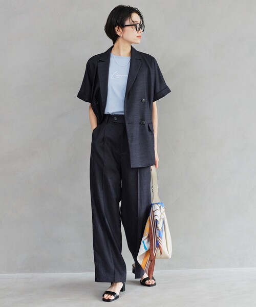 green label relaxing（グリーンレーベルリラクシング）の「［size SHORT/TALLあり］ライト リネンライク ストレート パンツ UVカット 通気性（スラックス・レディース・ダークブラウン/ネイビー/ナチュラル・38/36/SHORT/40/TALL）」の14枚目の写真
