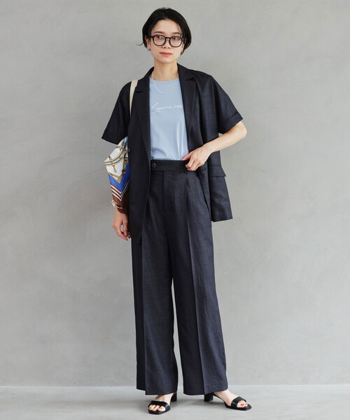green label relaxing（グリーンレーベルリラクシング）の「［size SHORT/TALLあり］ライト リネンライク ストレート パンツ UVカット 通気性（スラックス・レディース・ダークブラウン/ネイビー/ナチュラル・38/36/SHORT/40/TALL）」の15枚目の写真
