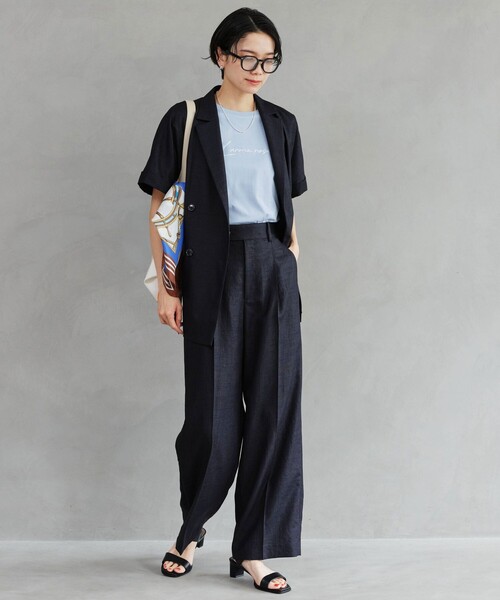 green label relaxing（グリーンレーベルリラクシング）の「［size SHORT/TALLあり］ライト リネンライク ストレート パンツ UVカット 通気性（スラックス・レディース・ダークブラウン/ネイビー/ナチュラル・38/36/SHORT/40/TALL）」の16枚目の写真