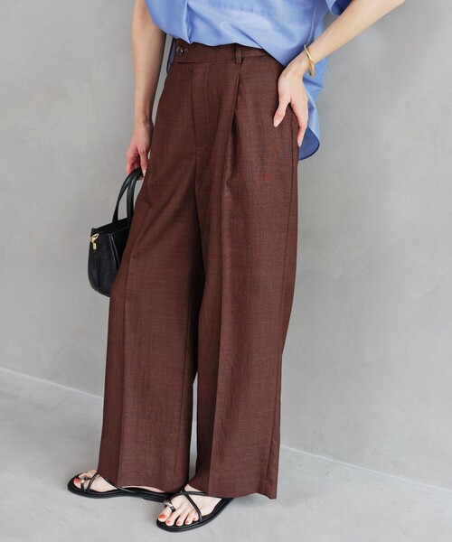 green label relaxing（グリーンレーベルリラクシング）の「［size SHORT/TALLあり］ライト リネンライク ストレート パンツ UVカット 通気性（スラックス・レディース・ダークブラウン/ネイビー/ナチュラル・38/36/SHORT/40/TALL）」の18枚目の写真