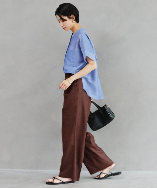 green label relaxing（グリーンレーベルリラクシング）の「［size SHORT/TALLあり］ライト リネンライク ストレート パンツ UVカット 通気性（スラックス・レディース・ダークブラウン/ネイビー/ナチュラル・38/36/SHORT/40/TALL）」の21枚目の写真