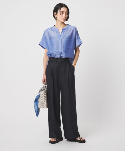 green label relaxing（グリーンレーベルリラクシング）の「［size SHORT/TALLあり］ライト リネンライク ストレート パンツ UVカット 通気性（スラックス・レディース・ダークブラウン/ネイビー/ナチュラル・38/36/SHORT/40/TALL）」の5枚目の写真